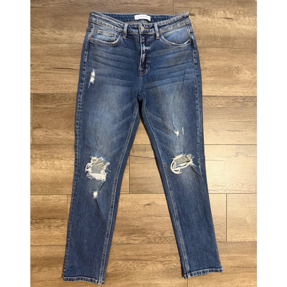 Flying Monkey Womens Banff Stretchy High Rise Boyfriend Jeans Blue Size 28